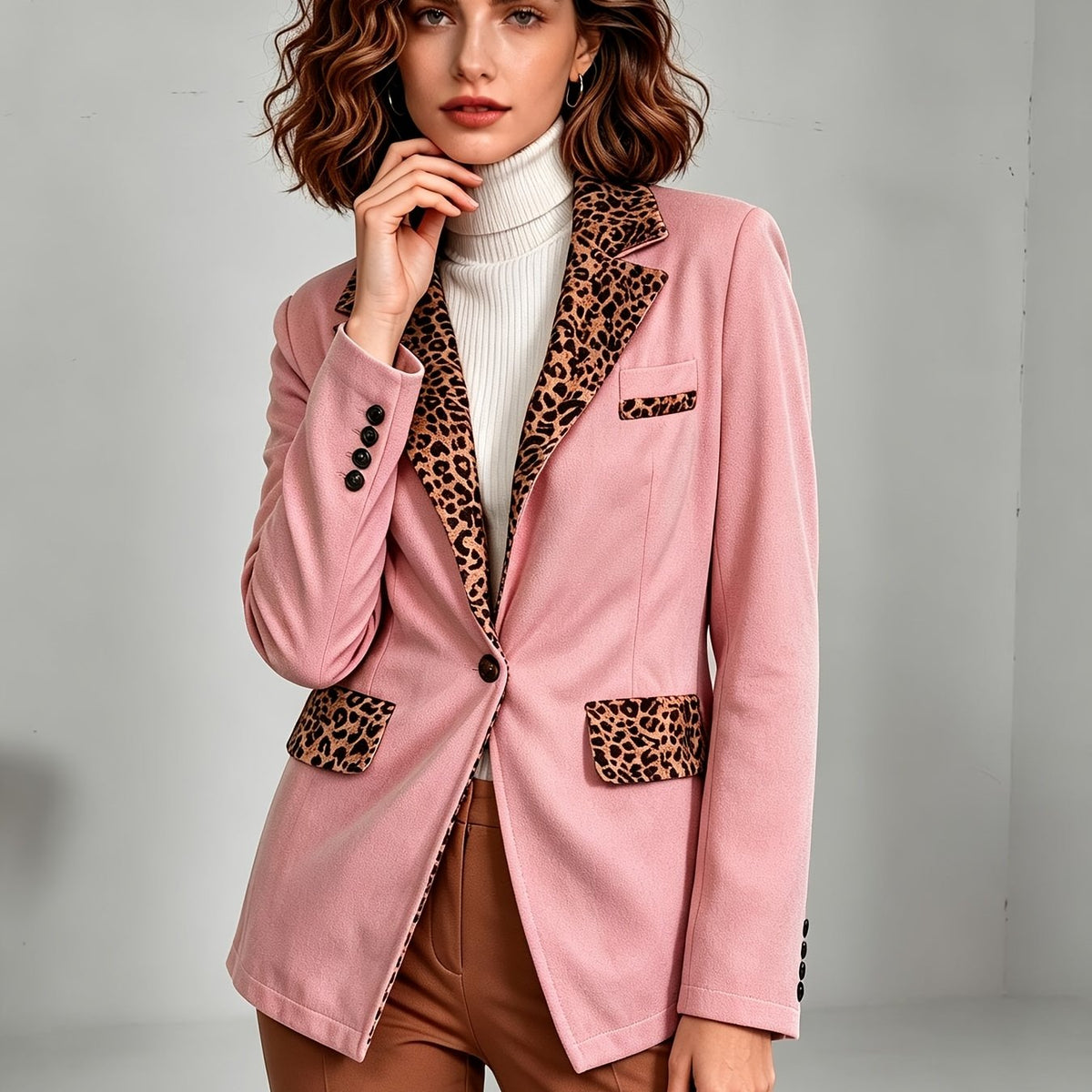 Clementine | Blazer entallado de terciopelo con detalles de leopardo