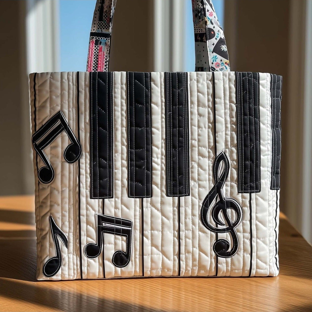 Dorcas | Bolso Tote Acolchado Piano y Notas Musicales