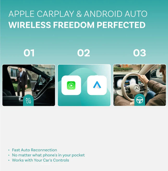 Play2Video Ultra 7” — Wireless Apple CarPlay & Android Auto Adapter with Built-in Touchscreen & Streaming Apps
