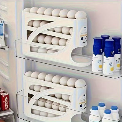 EggTower 30 — Organizador de huevos de 4 niveles para encimera y refrigerador (puerta lateral, 30 huevos, asa, acabado brillante)