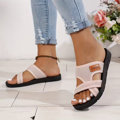 Sandalias Rossie Slide — Sandalias planas de verano para mujer, de malla transpirable con tiras cruzadas