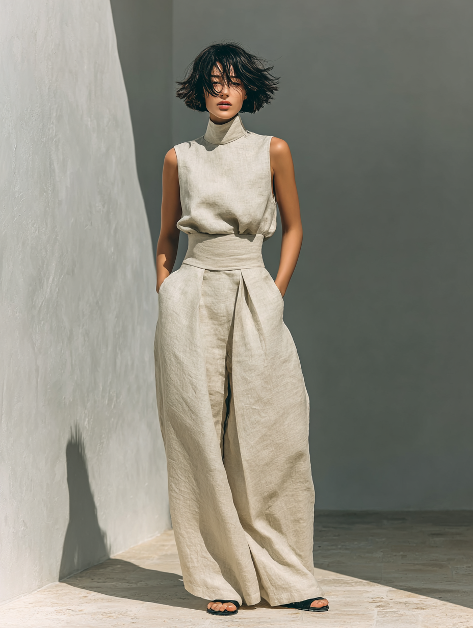 CONJUNTO PANTALÓN ANCHO DE ALGODÓN PARA MUJER