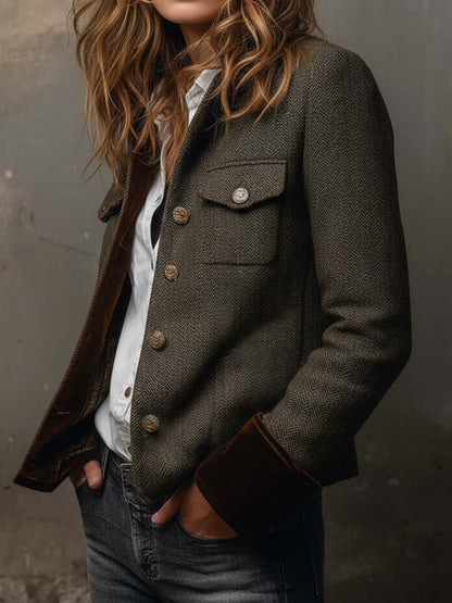 Olivia | Blazer Vintage de Espiga con Ribetes en Contraste