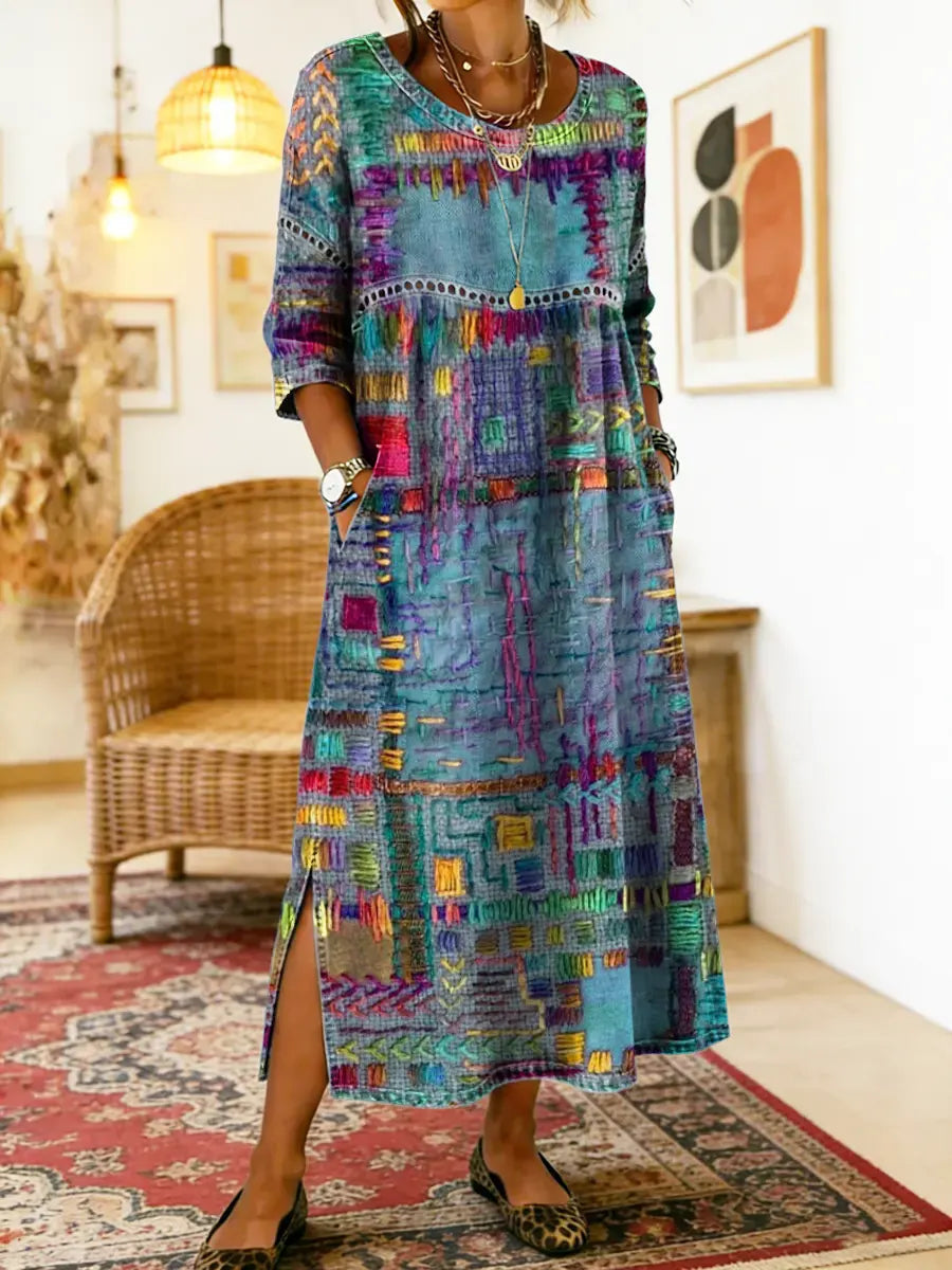 Celeste | Vestido con Patchwork Étnico