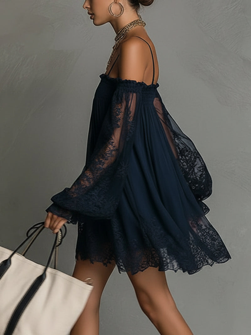 Noemi | Vestido mini en chiffon azul marino