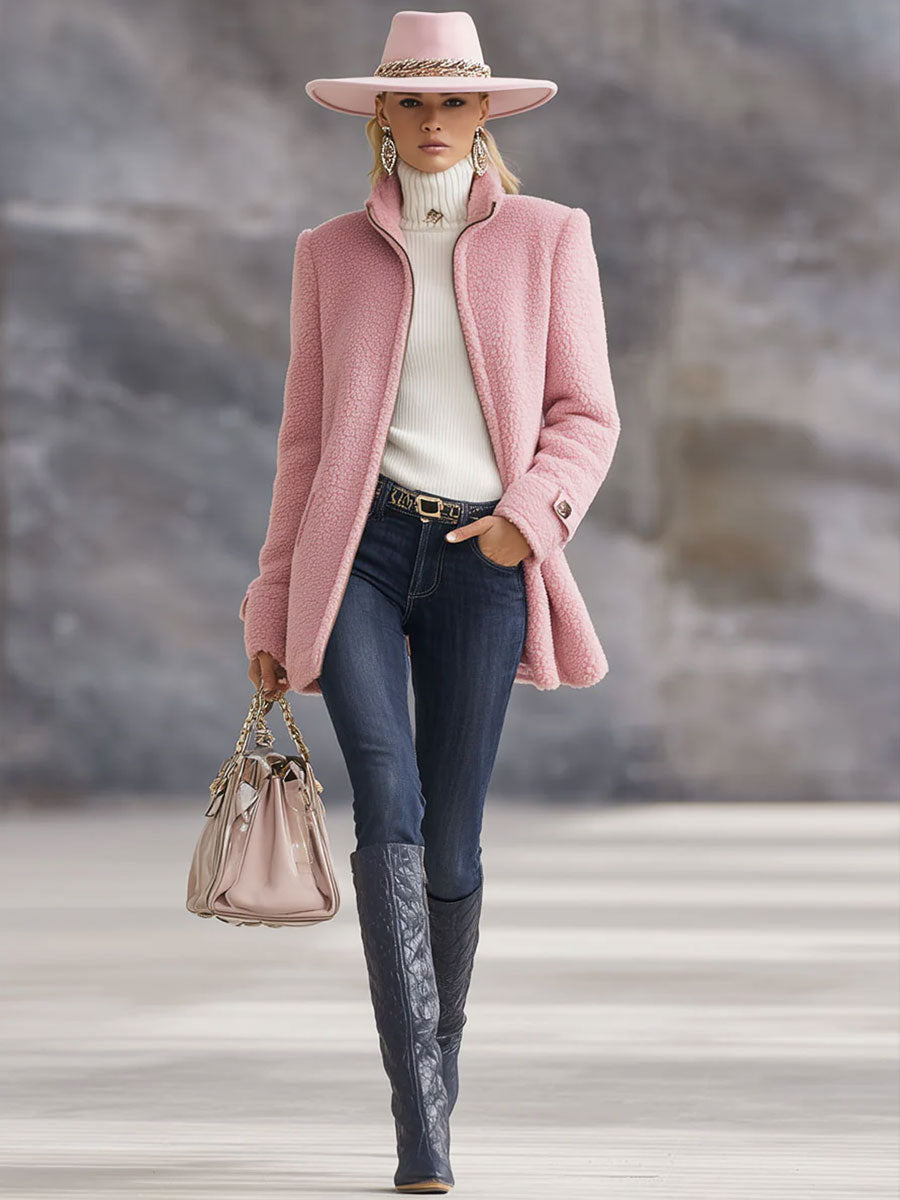 Chaqueta polar rosa vintage con cremallera
