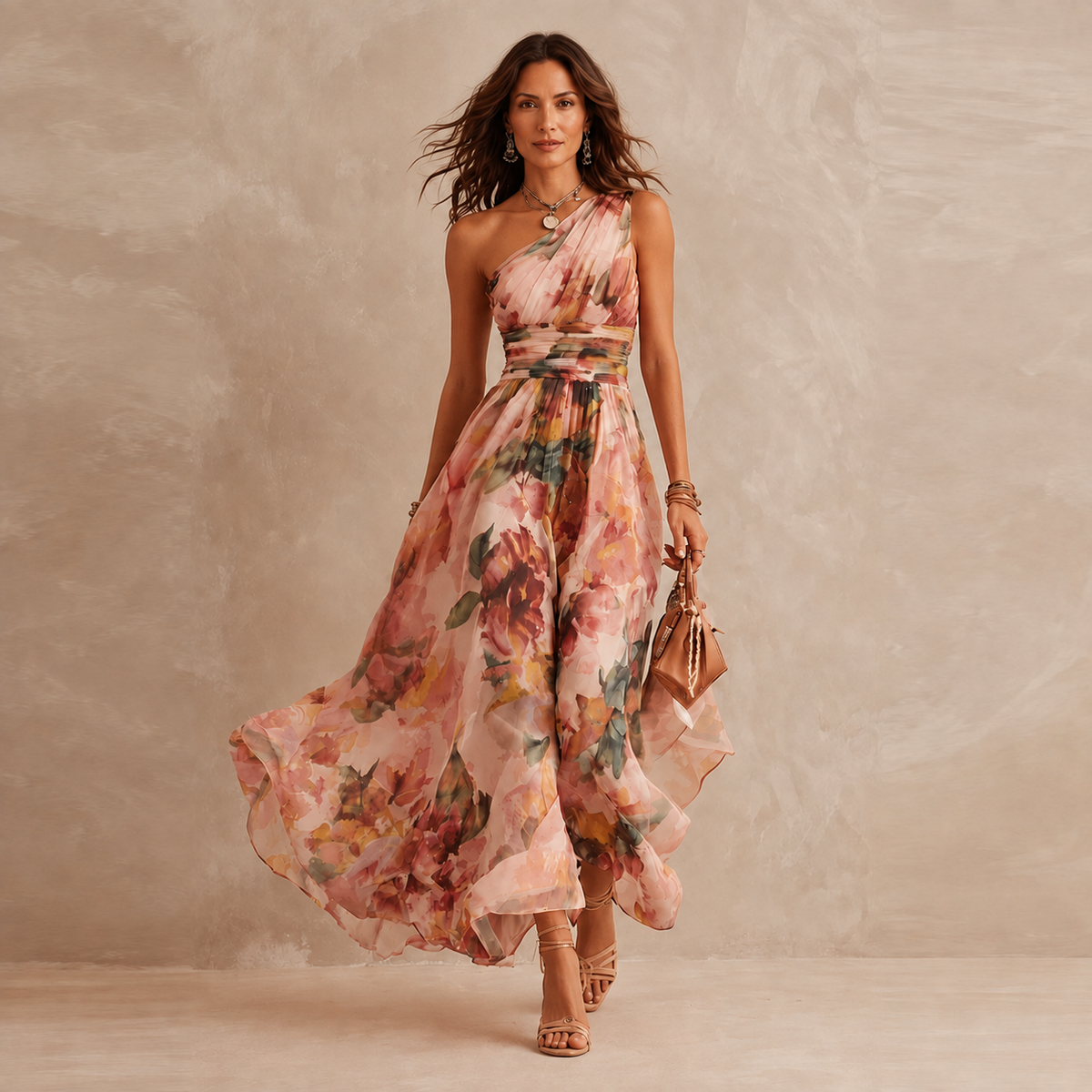 Celeste | Vestido largo floral de un hombro