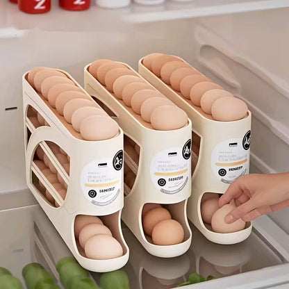 EggTower 30 — Organizador de huevos de 4 niveles para encimera y refrigerador (puerta lateral, 30 huevos, asa, acabado brillante)
