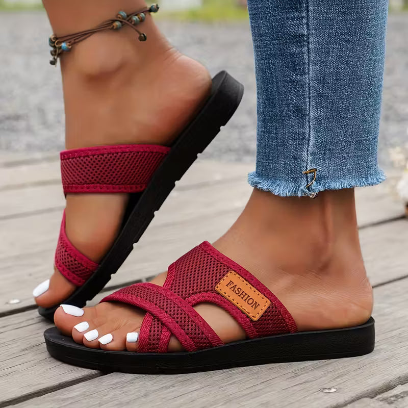 Sandalias Rossie Slide — Sandalias planas de verano para mujer, de malla transpirable con tiras cruzadas