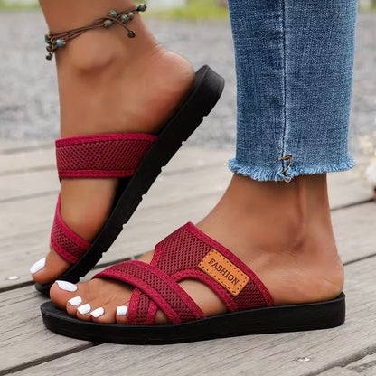 Sandalias Rossie Slide — Sandalias planas de verano para mujer, de malla transpirable con tiras cruzadas