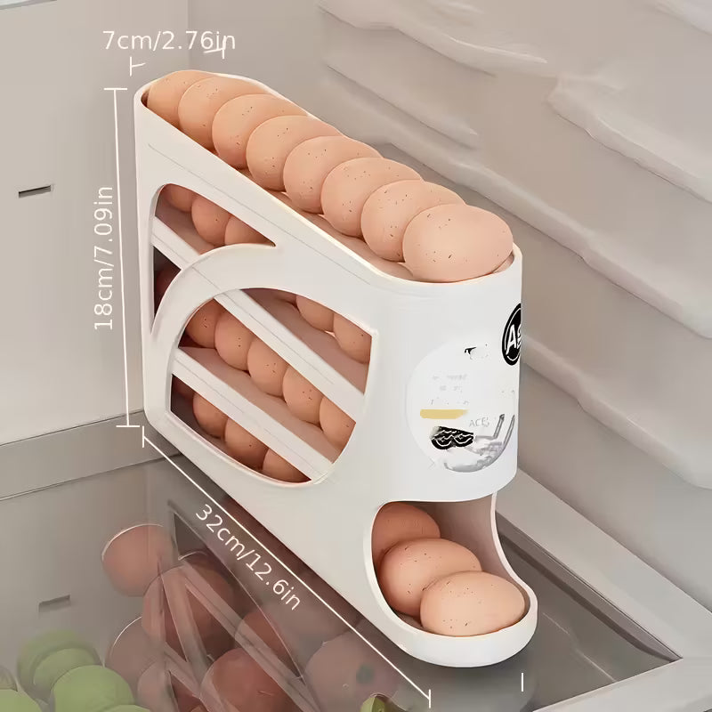 EggTower 30 — Organizador de huevos de 4 niveles para encimera y refrigerador (puerta lateral, 30 huevos, asa, acabado brillante)