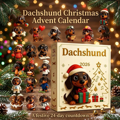 Calendario de Adviento navideño de perros salchicha