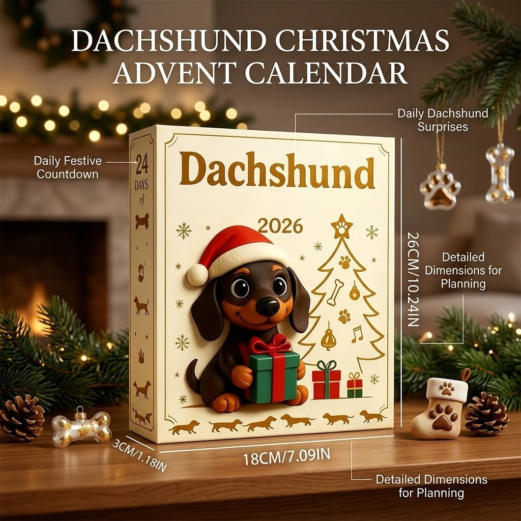 Calendario de Adviento navideño de perros salchicha