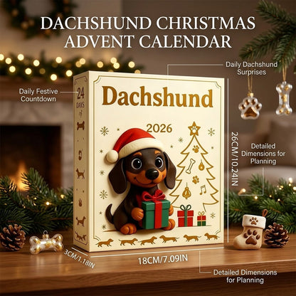 Calendario de Adviento navideño de perros salchicha
