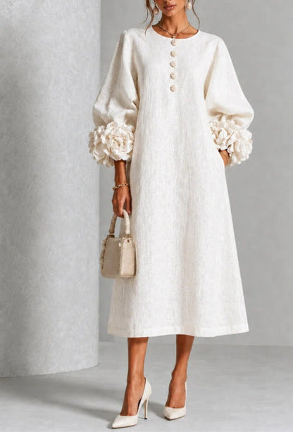 IVY - Vestido midi floral con mangas de rosa