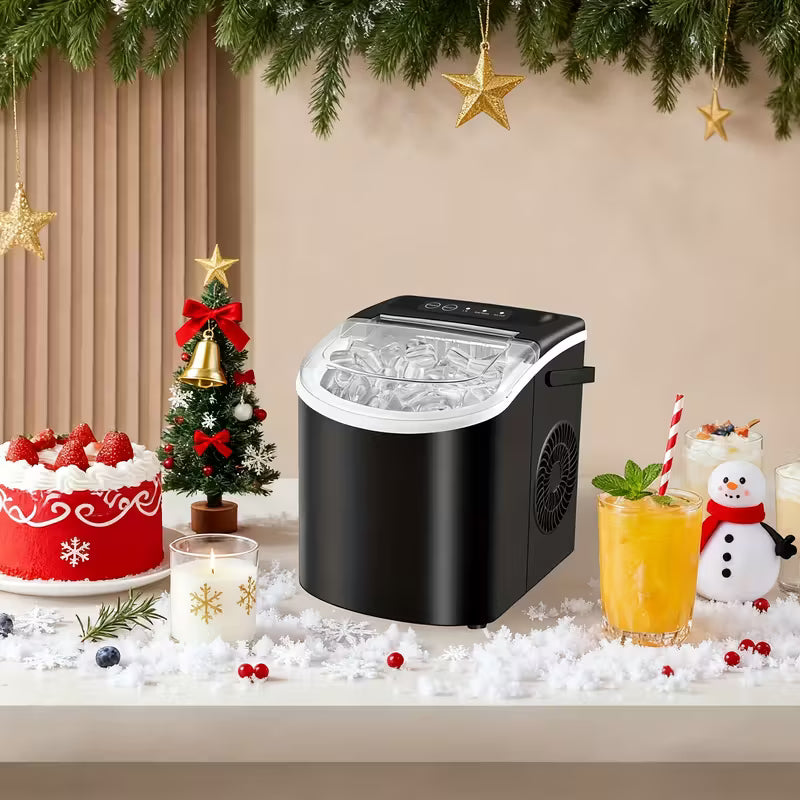 FrostFlow 26 — Máquina de hielo para encimera, 26 lbs/día, portátil con asa + cesta y pala