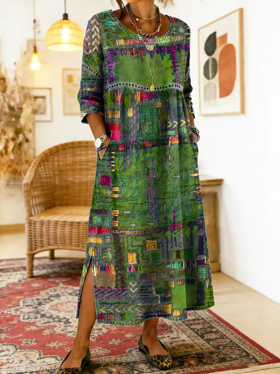 Celeste | Vestido con Patchwork Étnico