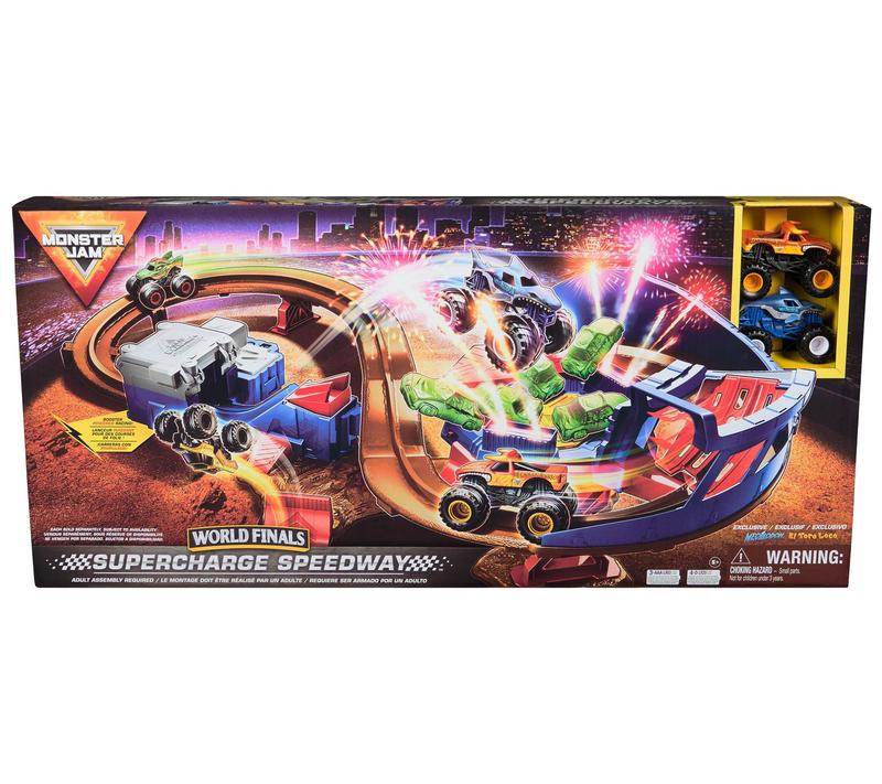Set de juego Monster Jam Supercharge Speedway con 2 camiones Monster Truck