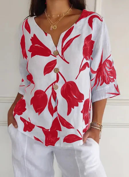 Alba - Blusa floral con cuello en V