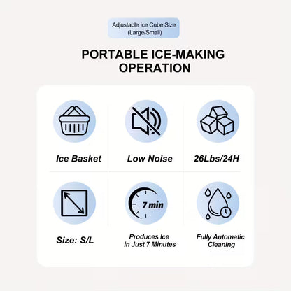 FrostFlow 26 — Máquina de hielo para encimera, 26 lbs/día, portátil con asa + cesta y pala