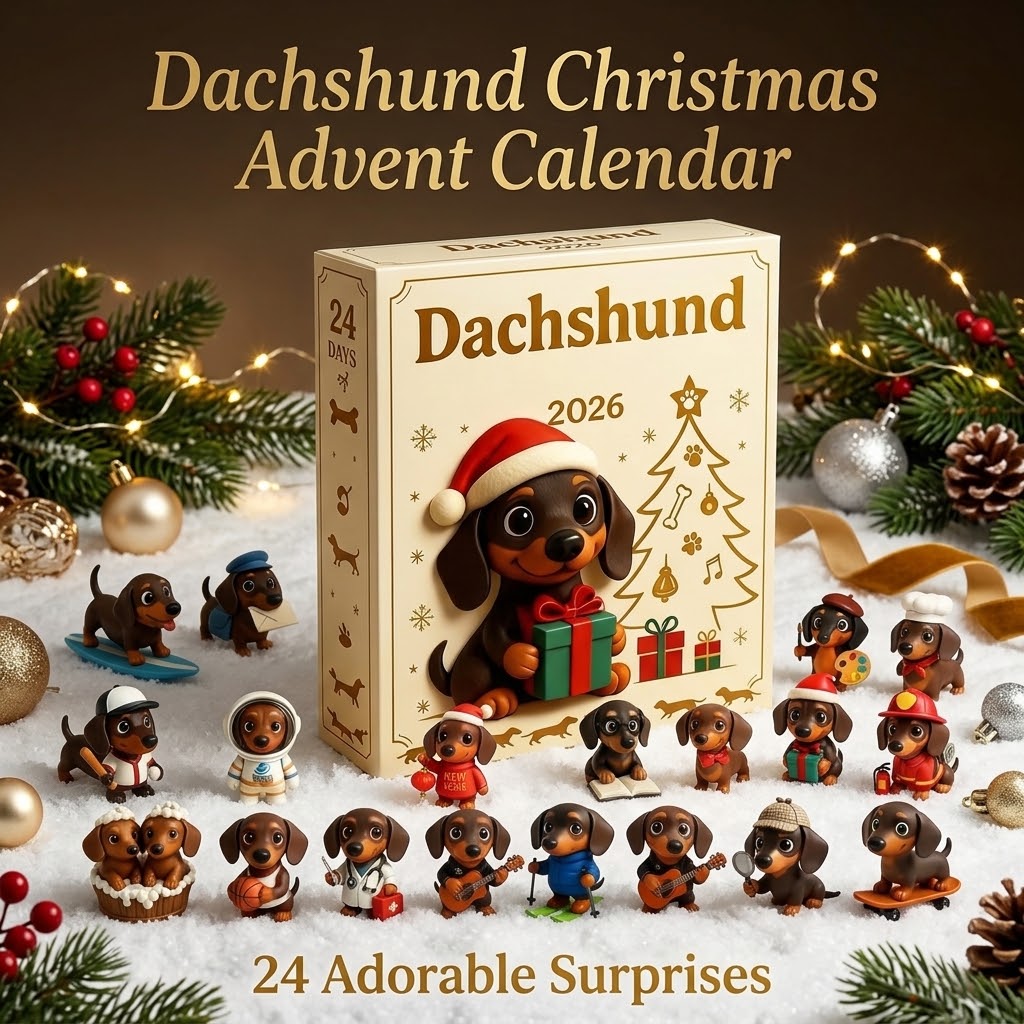 Calendario de Adviento navideño de perros salchicha
