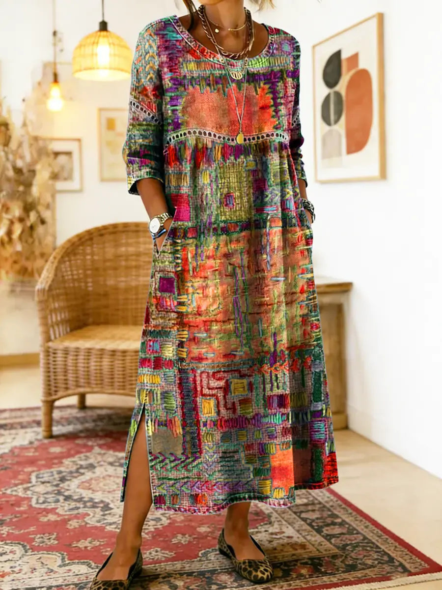 Celeste | Vestido con Patchwork Étnico