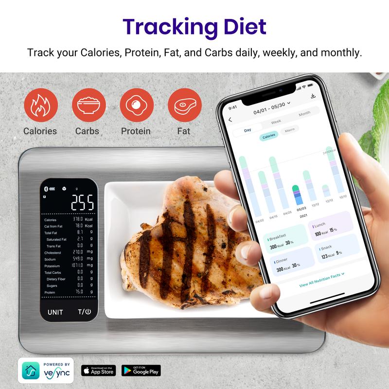 Báscula de cocina inteligente con IA | Escaneo automático de 19 datos nutricionales | Contador de calorías digital para preparación de comidas y fitness
