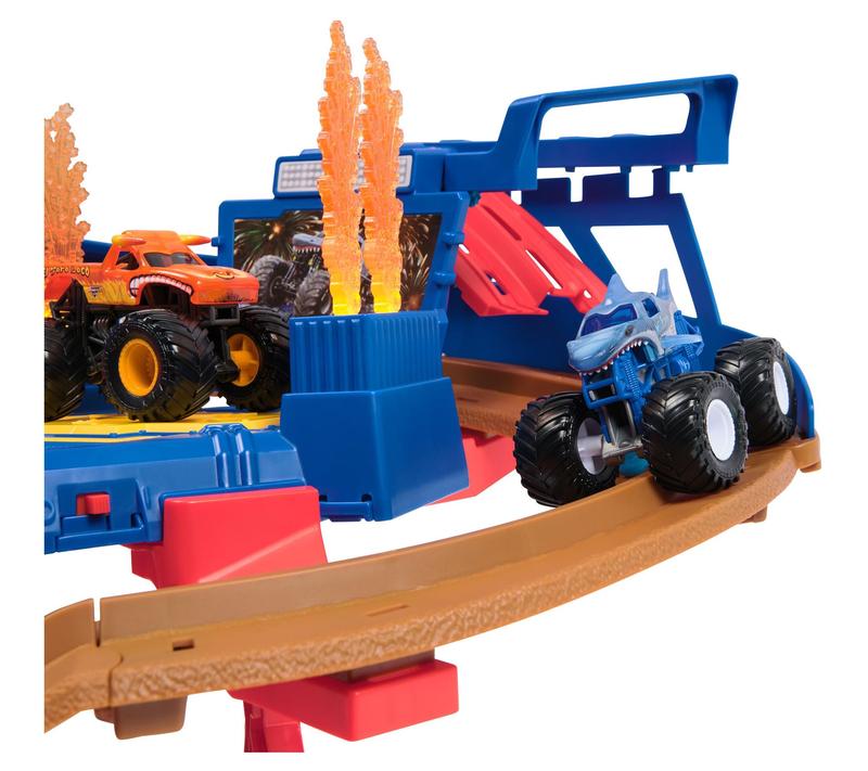 Set de juego Monster Jam Supercharge Speedway con 2 camiones Monster Truck