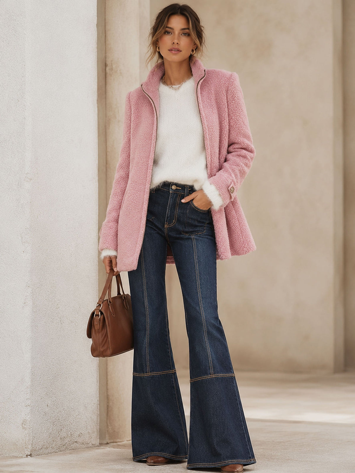 Chaqueta polar rosa vintage con cremallera