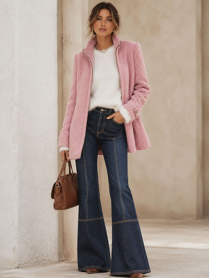 Chaqueta polar rosa vintage con cremallera