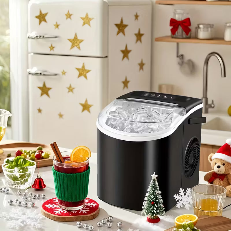 FrostFlow 26 — Máquina de hielo para encimera, 26 lbs/día, portátil con asa + cesta y pala