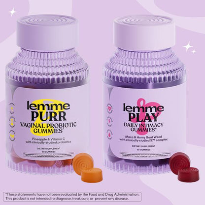 The Bedroom Bundle - Lemme Purr & Play Bundle - Gomitas de probióticos para el placer y la salud vaginal para mujer (60 unidades cada una)
