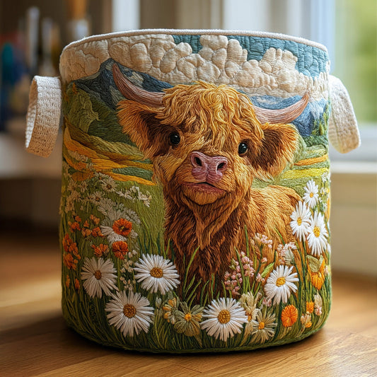 Carmen | Cesto de Ropa Acolchado Vacas Highland y Flores