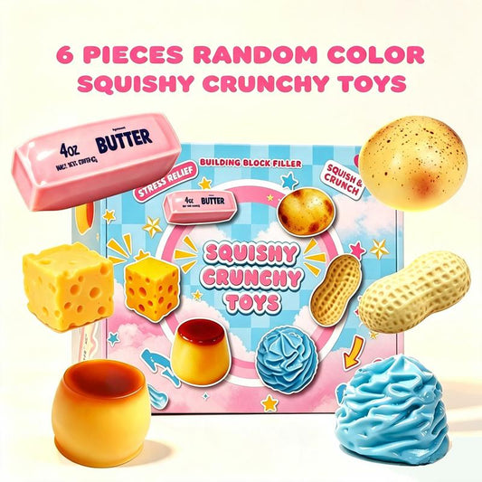 Set de 6 juguetes sensoriales «squishy» con efecto crujiente ASMR: juguetes antiestrés rellenos de cuentas para adultos y adolescentes