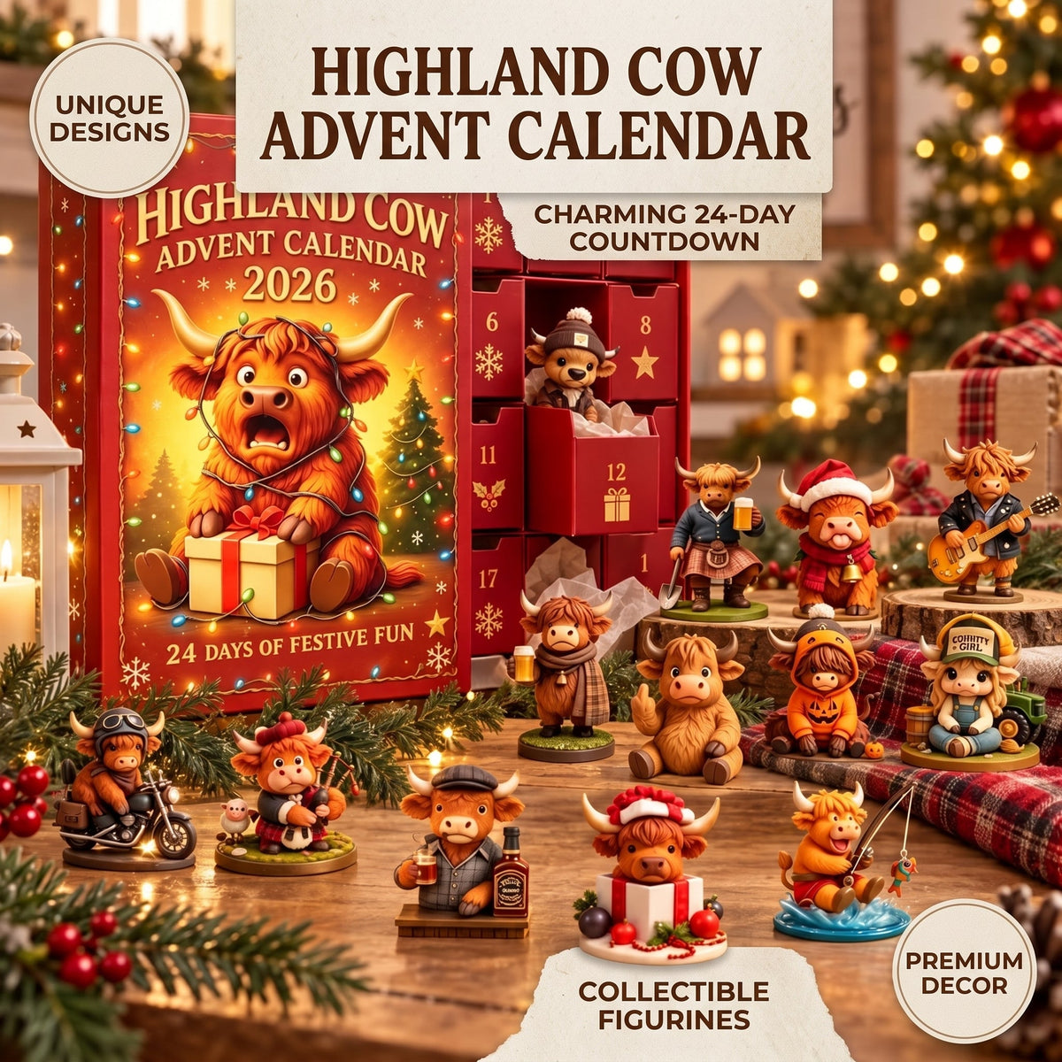 Calendario de Adviento de vaca de las Tierras Altas