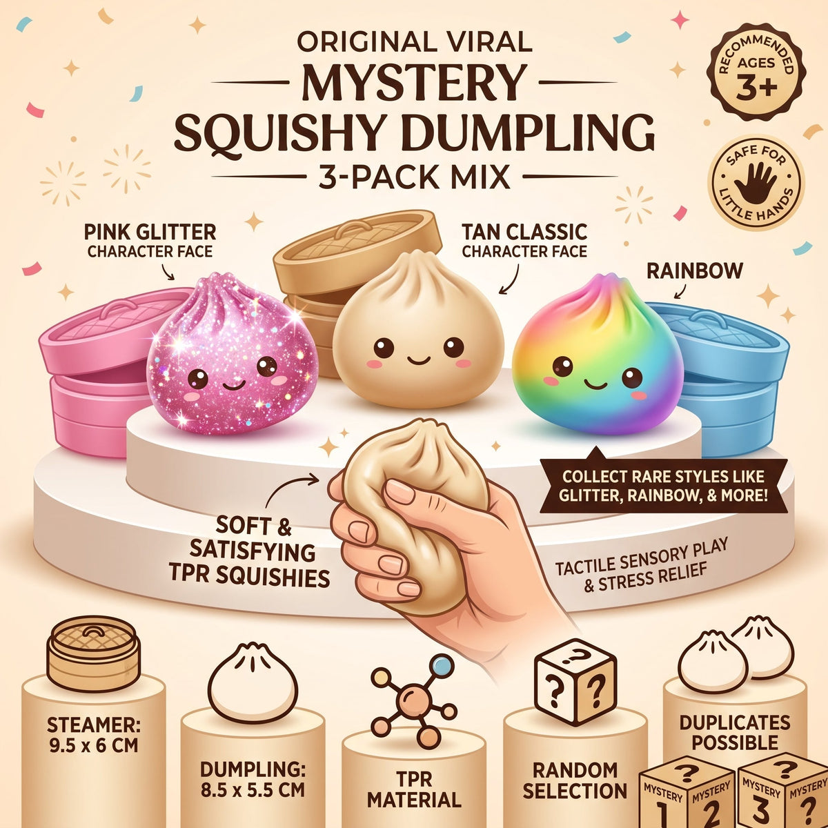 Pelotas antiestrés tipo dumpling Vifinix Mystery (paquete de 3)