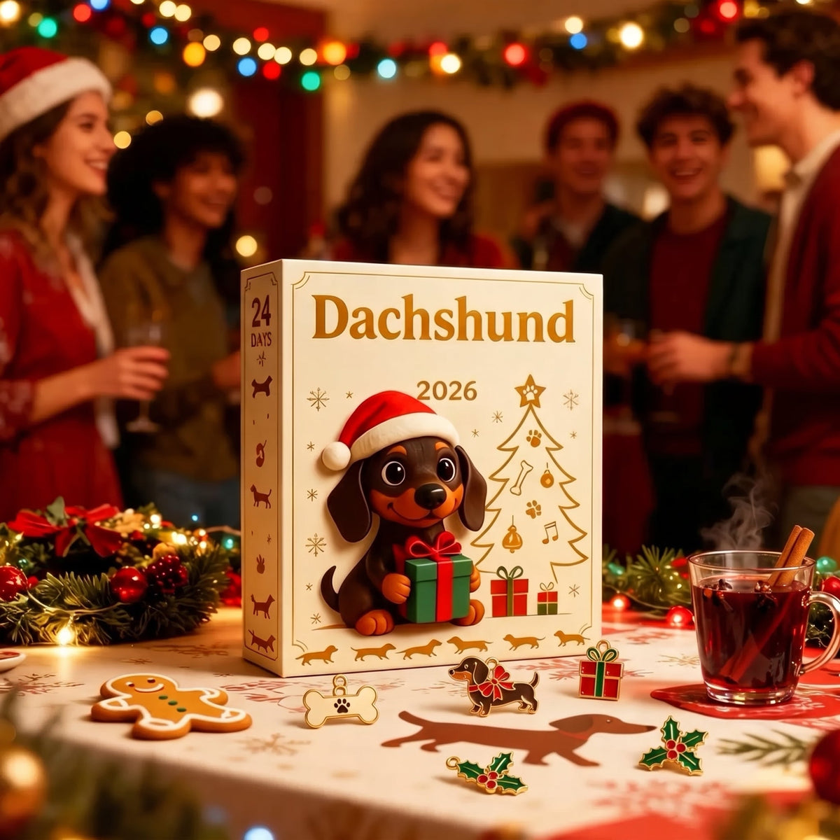 Calendario de Adviento navideño de perros salchicha