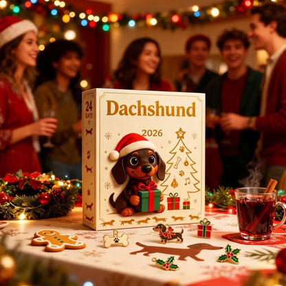 Calendario de Adviento navideño de perros salchicha