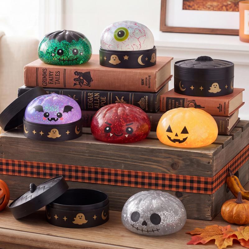 Juguetes antiestrés de dumplings de Halloween, 12 piezas con vaporera de almacenamiento