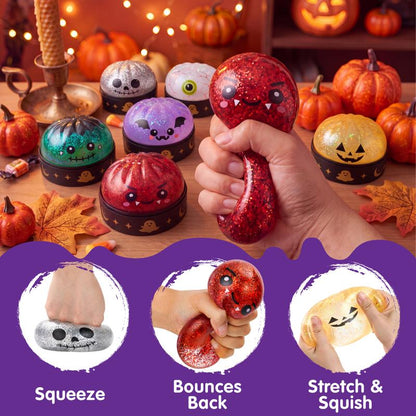 Juguetes antiestrés de dumplings de Halloween, 12 piezas con vaporera de almacenamiento