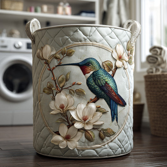 Amparo | Cesto de Ropa Acolchado Colibríes y Encaje
