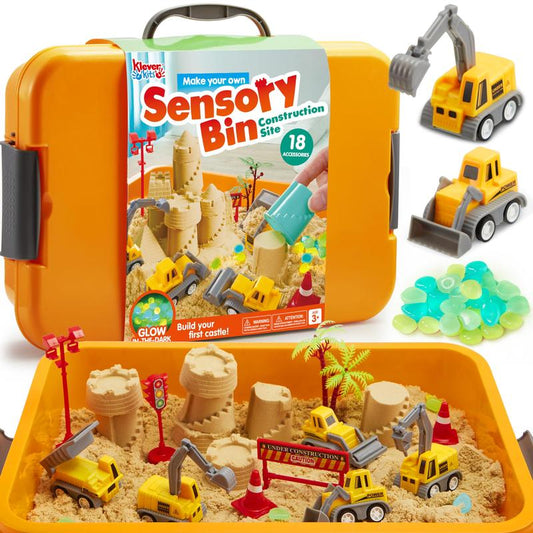 Contenedor sensorial 3 en 1 de Klever Kits: Arenero y constructor de castillos que brilla en la oscuridad para mayores de 3 años