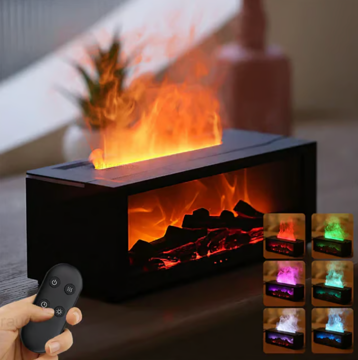 Humidificador difusor de llama con efecto chimenea y control remoto
