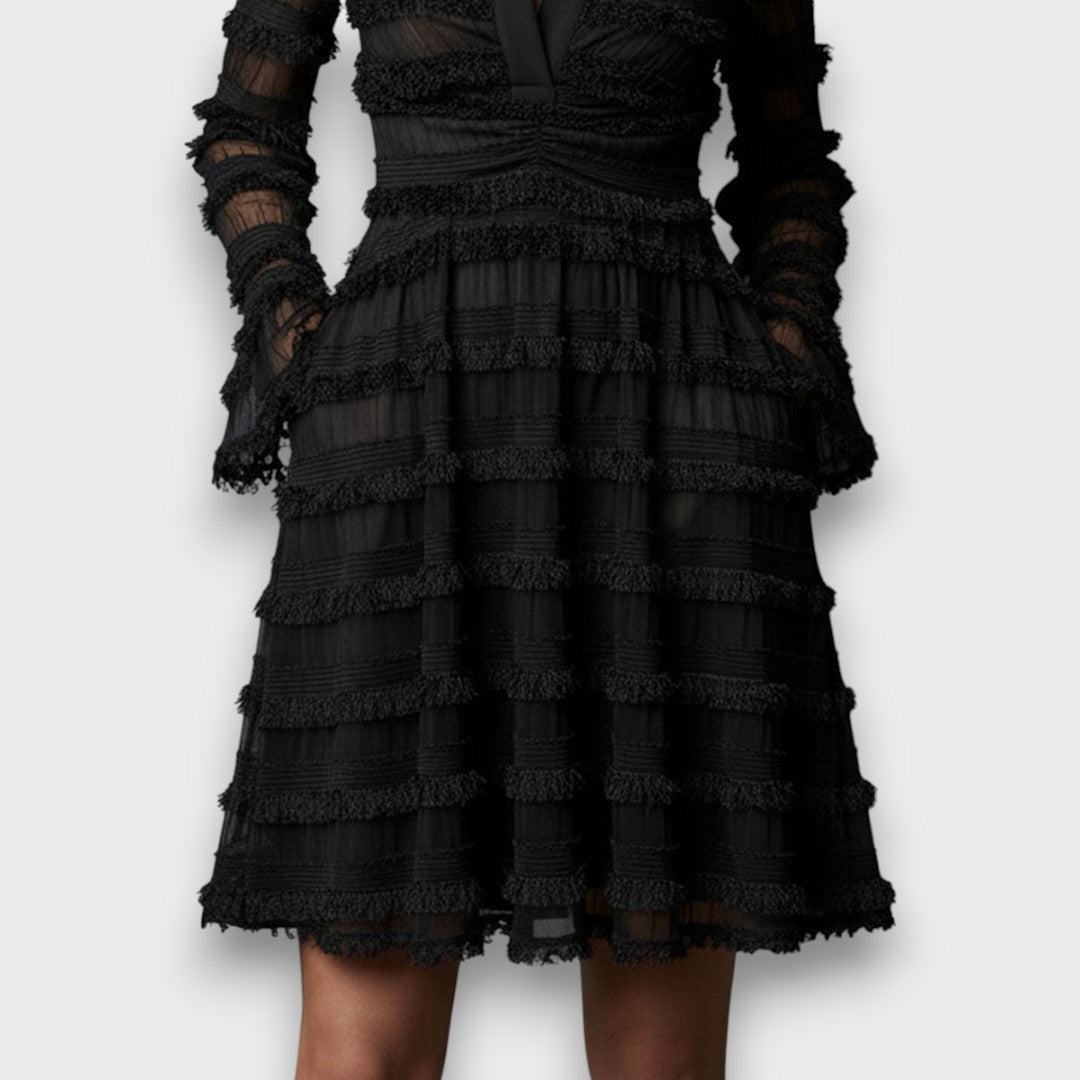 Parisa – Vestido midi con flecos transparentes