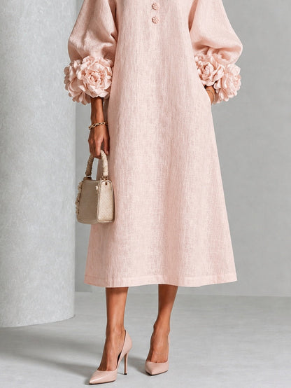 Isabel | Vestido Midi Floral con Puños de Flores