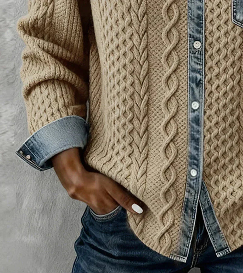 Ambra | Top de punto patchwork con detalles denim