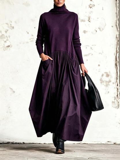 Vestido largo oversize de cuello alto con bolsillos