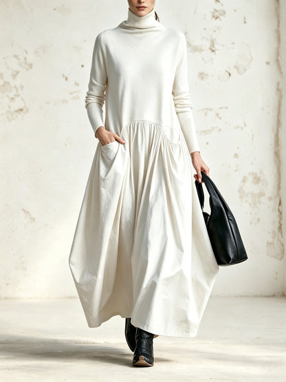 Vestido largo oversize de cuello alto con bolsillos