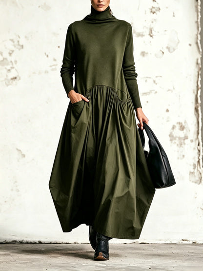 Vestido largo oversize de cuello alto con bolsillos