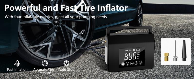 FYNNN - RoadRescue 4000A — Arrancador de batería para coche + inflador de neumáticos de 150 PSI (12 V, 15 000 mAh, LED, batería externa)